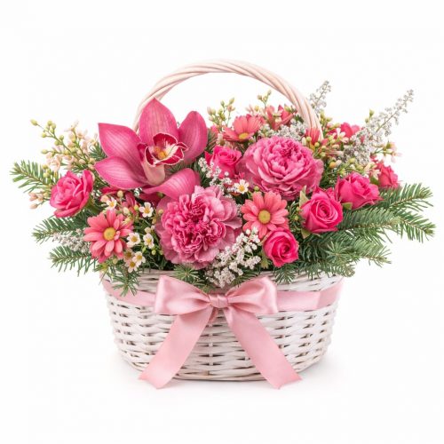 Корзина с цветами «Розовый вальс»